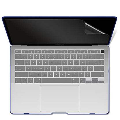 IBENZER Compatible with New MacBook Air 13 inch case 2022 2021 2020 M1 A2337 A2179 A1932, Hard Shell Case&Keyboard Cover&Screen Film for Mac Air 13 with Touch ID (2018-2022), Star Blue, AT13-S-BL+2 - color: Star Blue