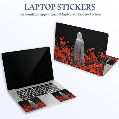 Universal Laptop Skin Sticker Decal,15.6 Inch Laptop Vinyl Cover for 13" 14" 15.6" Laptop,Scratch-Resistant Waterproof Protector Wrap,Reusable with Wrist Pads,Ghostly Figure in Red Flowers - color: Ghostly Figure in Red Flowers