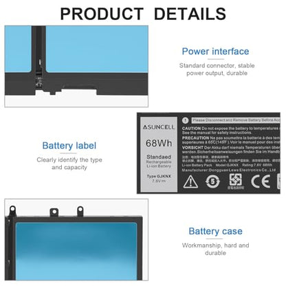 GJKNX 68WH 7.6V Battery Replacement For Dell Latitude 5480 5580 5490 5491 5580 5590 5591 5280 5288 5488 5491 5495 E5480 E5580 E5490 E5590 Precision 3520 3530 Series GD1JP 0GD1JP DY9NT 5YHR4 451-BBZG - size: GJKNX 10.83 * 5.12 * 0.73 in