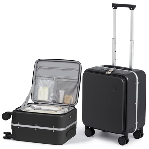 mixi 17x14x9 Carry On Luggage Underseat PC Hard Shell Suitcase Top Opening Aluminum Frame Travel Suitcases with Wheels, Black - color: Black, size: 17x14x9 Inch