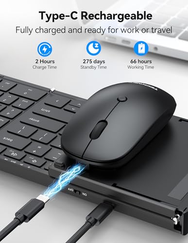 TECKNET Foldable Bluetooth Keyboard and Mouse Combo, Wireless Keyboard Mouse, Rechargeable 2.4G & Dual Bluetooth Travel Keyboard Mouse Set for Business Travel, Compatible with Windows/Mac/iOS/Android