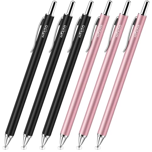 Mixoo Universal Stylus Pen for Touchscreen iPhone iPad Android Tablet Apple Kindle Switch Chromebook Galaxy All Touch Screens, Disc Stylus Pens for Touch Screens (6 Retractable (Black + Pink)) - color: 6 Retractable (Black + Pink)