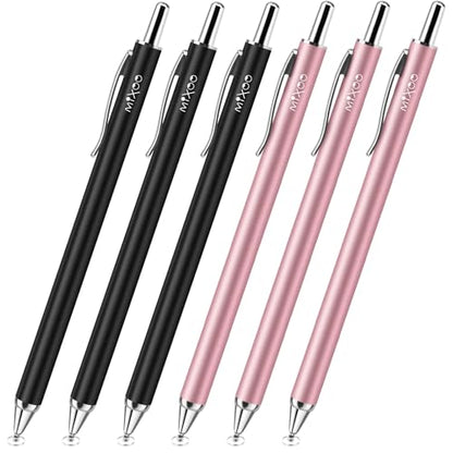 Mixoo Universal Stylus Pen for Touchscreen iPhone iPad Android Tablet Apple Kindle Switch Chromebook Galaxy All Touch Screens, Disc Stylus Pens for Touch Screens (6 Retractable (Black + Pink)) - color: 6 Retractable (Black + Pink)