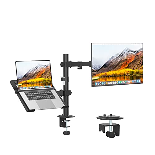 UPGRAVITY Monitor and Laptop Mount, Monitor Arm with Vented Tray for 13" to 27" LCD Computer Screens and Notebook up to 17 inch, Fully Adjustable Laptop Mount Stand Holds up to 17.6lbs