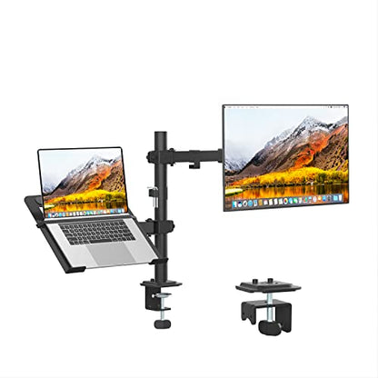 UPGRAVITY Monitor and Laptop Mount, Monitor Arm with Vented Tray for 13" to 27" LCD Computer Screens and Notebook up to 17 inch, Fully Adjustable Laptop Mount Stand Holds up to 17.6lbs