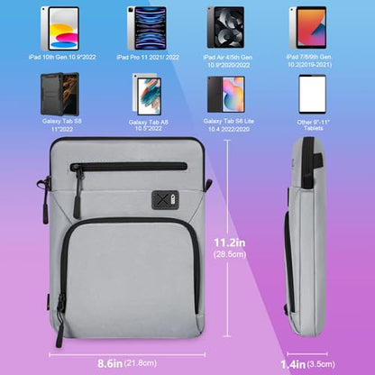 11 Inch Tablet Sleeve, Compatible with iPad Pro 11 (5th–1st Gen, M4/M2/M1), 10.9" iPad Air (7th–4th Gen, M3/M2), Microsoft Surface Go & Other 11" Tablets, Water-Resistant Case - color: Grey, size: 11 inch