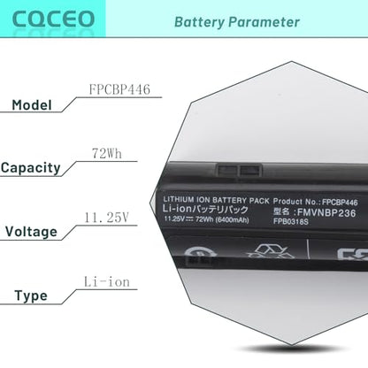 FPCBP446 Laptop Battery for Fujitsu LifeBook T725 T726 Series FPCBP446AP | FPB0318S FPB0344S FMVNBP236 CP673831-01 CP743061-01 CP702410-01 11.25V/72Wh/6400mAh/6-Cell