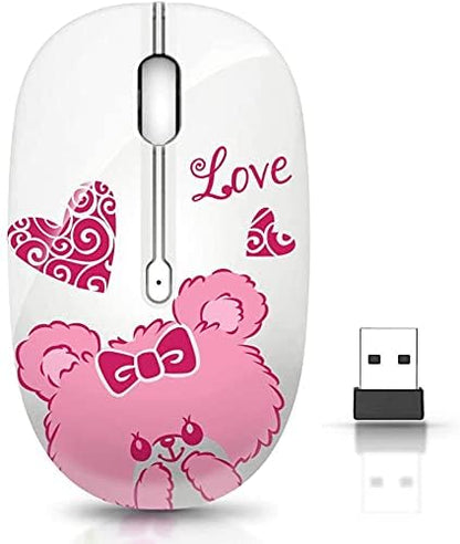 JUHOO Wireless Mouse with Nano Receiver for PC, Laptop, Notebook, Computer, MacBook, Less Noise, Portable Mobile Optical Mice(Bear). - style: Bear