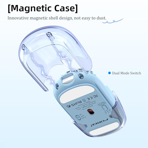 Wireless Bluetooth Mouse, Transparent BT+2.4G Dual-Mode Gaming Mouse with Magnetic Top Cover, Rechargeable RGB Backlit Computer Mouse for Laptop, PC, MacBook, iPad (Blue) - color: Blue