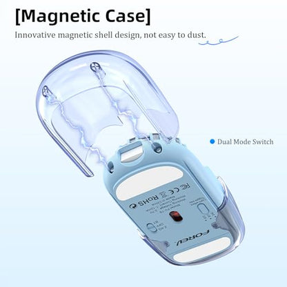 Wireless Bluetooth Mouse, Transparent BT+2.4G Dual-Mode Gaming Mouse with Magnetic Top Cover, Rechargeable RGB Backlit Computer Mouse for Laptop, PC, MacBook, iPad (Blue) - color: Blue