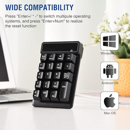 RaceGT Bluetooth Number pad, 19-Keys Wireless Numeric Keypad, Portable Mini Multi-Function Accounting Number Keypad Keyboard Extensions for Laptop/Desktop/Notebook - color: 19-keys