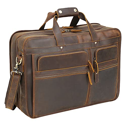 Polare 18.5” Full Grain Leather Laptop Briefcase Messenger Bag Tote For Men Large Fits 17.3” Laptop - color: Dark Brown(x-large)