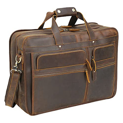 Polare 18.5” Full Grain Leather Laptop Briefcase Messenger Bag Tote For Men Large Fits 17.3” Laptop - color: Dark Brown(x-large)
