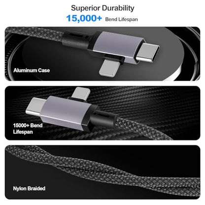 2 in 1 Lightning and USB C to 3.5mm Audio Auxiliary Jack Cable, Type C to Lightning 3.5mm Headphone Car Stereo Cable, Compatible with iPhone 16/15/14/13/12/11/X, Samsung Galaxy S24 S23 S22 S21 Note 20 - size: 3.3FT