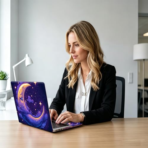 Purple Moon and Stars Night Sky Galaxy Universal Laptop Skin Sticker 3PCS,Protective Decal Trim-to-Fit 11.6" 13.3" 14" 15.6" Laptop Vinyl Cover,Removable Anti-Scratch Computer Decal Protector - color: Purple Moon and Stars Night Sky Galaxy