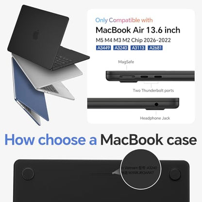 Omnpak for MacBook Air 13 inch Case, M5 M4 M3 M2 2026-2022 A3449 A3240 A3113 A2681, Scratch & Fingerprint Resistant, Frosted Matte Lightweight Hard Shell Protective Cover for MacBook Air 13.6 inch - color: Matte Black