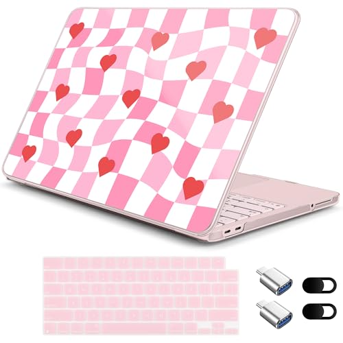 for MacBook Neo 13 Inch Case 2026 Release Model A3404, Pink Aesthetic Ultra-Slim Hard Shell with Keyboard Cover, 6-in-1 Laptop Accessories Bundle for Women Girls, Retro Groovy Hearts - color: Retro Groovy Hearts