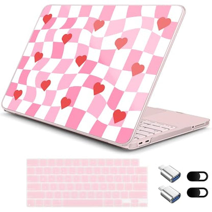 for MacBook Neo 13 Inch Case 2026 Release Model A3404, Pink Aesthetic Ultra-Slim Hard Shell with Keyboard Cover, 6-in-1 Laptop Accessories Bundle for Women Girls, Retro Groovy Hearts - color: Retro Groovy Hearts