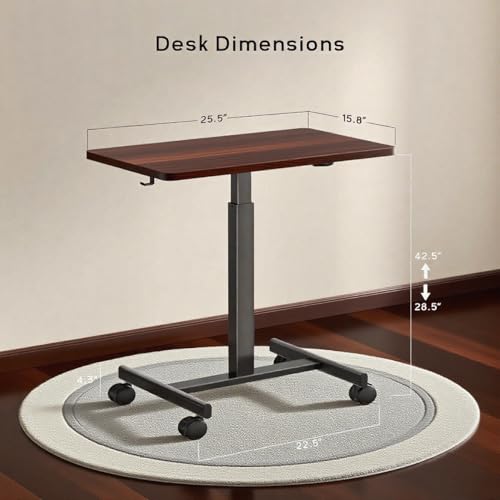 Mobile Small Standing Desk,Gas Spring Adjustable Height Rolling Portable Laptop Desk with Lockable Wheels, Computer Workstation for Home Office, Dark Walnut - color: Dark Walnut