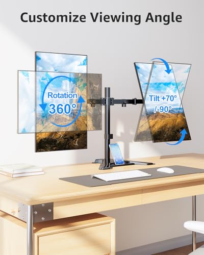 MOUNTUP Dual Monitor Stand - Freestanding & Height Adjustable Monitor Desk Mount, Steady VESA Mount Holds Max 17.6 lbs, Computer Monitor Stand for 2 Screens up to 27 inches, for Home Office - size: Dual, style: Freestanding