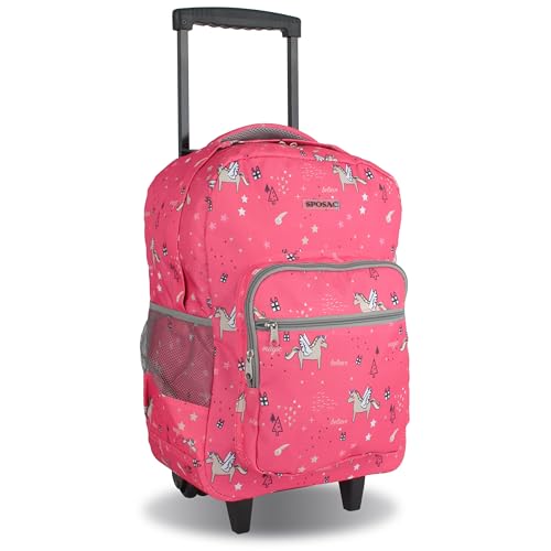 Rolling Backpack for Girls Boys. Roller Bookbag With Wheels for School Kids, Pink Unicorn - color: Pink Unicorn
