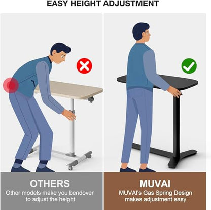 Muvai Overbed Bedside Table with Hidden Casters,30 Inches Adjustable Height Pneumatic Mobile Laptop Standing Desk, Rolling Computer Table for Home & Hospital Use ，Black Walnut 30" W x 17.7" D - color: Walnut
