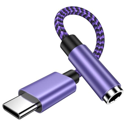 for iPhone 16e 17e 16 17 Pro Max Air, Headphone Earphone Jack Adapter for iPhone 16 Plus, 15, 15 Pro, 15 Pro Max, 15 Plus, USB C to 3.5mm Headset Earbud Audio Adapter for Samsung Galaxy S25 Edge Ultra - color: Purple