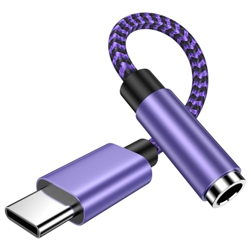 for iPhone 16e 17e 16 17 Pro Max Air, Headphone Earphone Jack Adapter for iPhone 16 Plus, 15, 15 Pro, 15 Pro Max, 15 Plus, USB C to 3.5mm Headset Earbud Audio Adapter for Samsung Galaxy S25 Edge Ultra - color: Purple