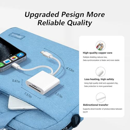 2IN2 SD Card Reader,USB C SD Card Reader for iPhone,USB-C/L Dual-Slot SD Card Reader,Compatible with iPhone 16/15/14/13/12,MacBook,Mac,Trail Camera viewers,Plug and Play - size: 2IN2 SD Card Reader