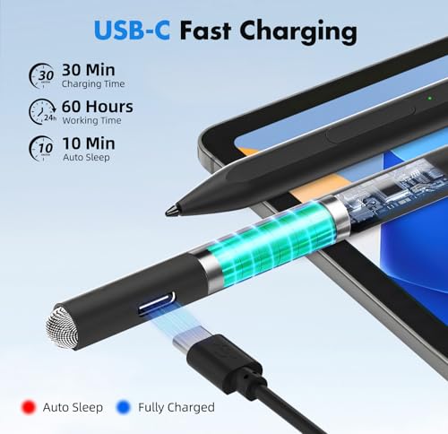 Surface Pen for Microsoft Surface Pro 12 11 10 9 8 X, MPP 2.0 Stylus with 4096 Pressure Sensitivity, Palm Rejection, Tilt & Eraser, USB-C Rechargeable Pen for Surface Laptop/Go/Book/Studio - color: Black