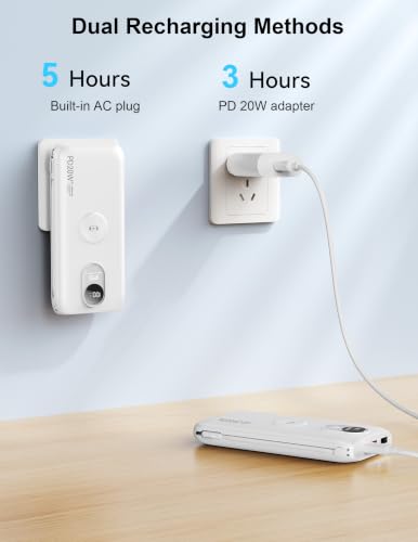 Portable Charger 10000mAh 20W, Wall Plug, 2 Cables, iWatch Charging | Digital Display, Compact Lightweight, USB C Fast Charge, USB-A 18W, Multi Protection, Travel Essential, for iPhone 17 16, Pad - color: Auroral White