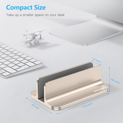 OMOTON Vertical Laptop Stand Holder, Desktop Aluminum Stand for MacBook with Adjustable Dock Size, Fits All MacBook, Surface, Chromebook and Gaming Laptops (Up to 17.3 inches), Starlight - color: Starlight