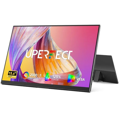 UPERFECT Portable Monitor, 15.6" 1080P Ultra-Slim IPS Display | 125% sRGB, USB-C & HDMI, Plug & Play, Built-In Stand, Dual Speakers, Portable Gaming Screen for Laptop & Console - size: 15.6"