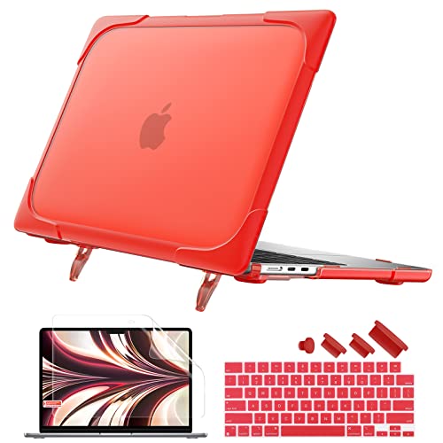 Batianda Foldable Stand Heavy Duty Case for MacBook Air 13.6 inch, Red | Fits M5 M4 M3 M2 Chip 2026-2022 Model, Ergonomic Stand Holds 22 lbs, Shockproof Bumper, with Keyboard Cover Screen Protector - color: Red-1