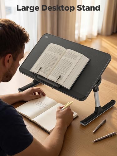 SAIJI Book Stand for Reading Hands Free with Page Paper Clips in Bed Laptop Desk Table | Laptop Desk Table, Portable Lightweight Lap Desk Tray for Writing Eating Breakfast on Couch Sofa Floor (20.5"x11.8",Black)