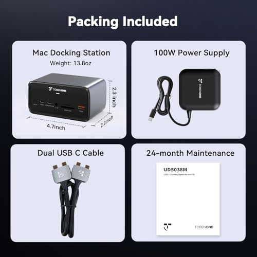 TobenONE MacBook Docking Station Dual 4K@60Hz, 16-in-2 USB C Docking Station with 2 HDMI Ports, 7 USB Ports, 100W GaN Power Supply & 20W Charging, 2.5Gbps Ethernet, for Home & Office