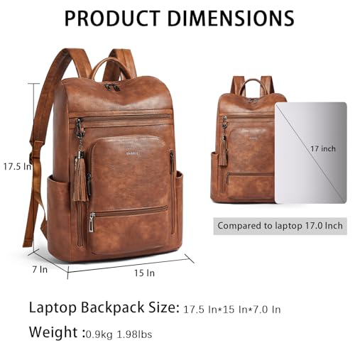 Shrrie Upgraded Large Travel Laptop Backpack with Laptop Compartmetn Fits 17 inch Laptop,Waterproof Vegan Leather Computer Backpack for Women and Men Work Business College - color: Two-toned Brown