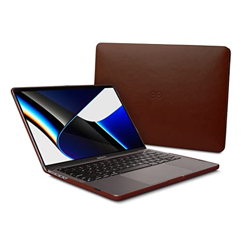 Dreem Euclid Hard Shell Laptop Cover for MacBook Pro 14'' Case 2021-2025 – Premium Vegan Leather, Protective Dual-Shell Design, Slim Executive Professional Case with Port Access - Coffee - color: Coffee, size: MacBook Pro 14"