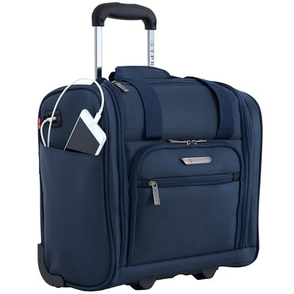 TPRC 15" Smart Underseat Carry-On Luggage with USB Charging Port, Navy Blue - color: Navy Blue