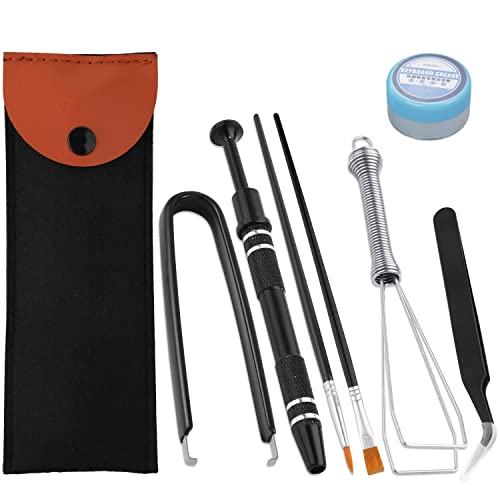 Keyboard Remover Tool Kit-7-Piece Set, Keycap Puller Include 5g Keyboard Lube, Switch Puller, Lubricating Pen, Cleaning Brush, Tweezers, 4-Jaw Gripper, and Key Cap Puller