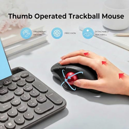 seenda Wireless Trackball Mouse, Ergonomic Bluetooth Mouse,Black&Red | USB-C rechargeable, 3-device Bluetooth+2.4G USB, thumb control, 5-level DPI and space-saving comfort for laptop, PC and Mac. - color: Black with Red ball