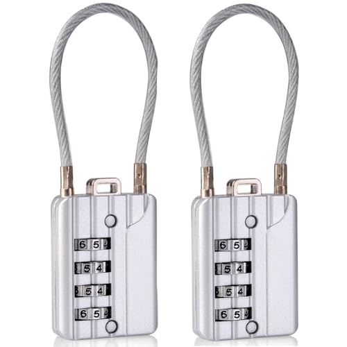 SEPOX Resettable Combination Travel Lock, 11mm 4 Digit Cable Lock for Suitcase, Travel Bag, and Gym Lockers, Filing Cabinets, Toolbox, Case—Silver Pack of 2 - color: Silver Short 2pcs