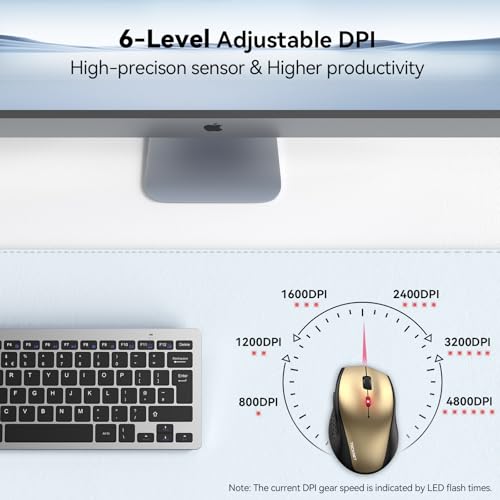 TECKNET Wireless Mouse, 2.4G USB Computer Mouse with 6-Level Adjustable 4800 DPI, 30 Months Battery, Ergonomic Grips, 6 Buttons Portable for PC, Chromebook, Mac - Gold Black - color: Gold