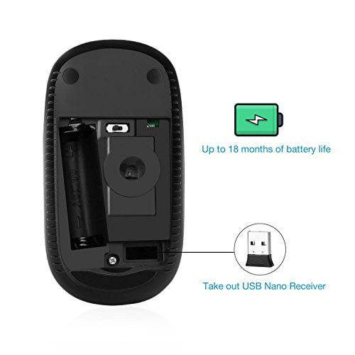 Unipows Wireless Mouse-2.4G Slim Portable Computer Mouse, Black and Gray | Nano Receiver, Less Noise Mobile Optical Mice for Notebook, PC, Laptop, Desktop - color: Black and Grey
