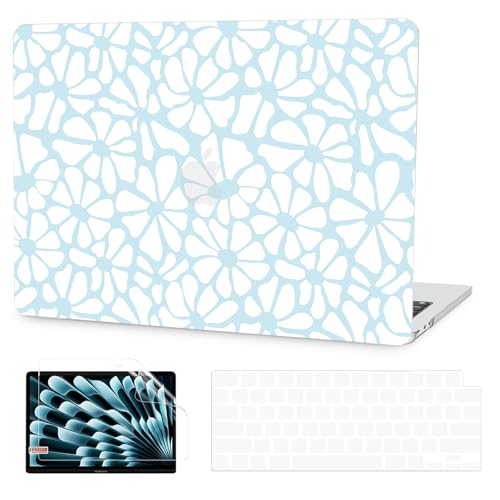 G JGOO Compatible with MacBook Air 13 inch Case 2026 2025-2022 M5 A3449 M4 A3240 M3 A3113 M2 A2681, Plastic Hard Shell for MacBook Air 13.6 inch Case + Keyboard Cover + Screen Protector, Blue Flower - color: Abstract Blue Flower