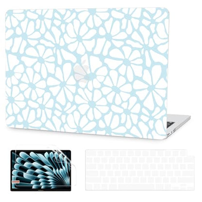 G JGOO Compatible with MacBook Air 13 inch Case 2026 2025-2022 M5 A3449 M4 A3240 M3 A3113 M2 A2681, Plastic Hard Shell for MacBook Air 13.6 inch Case + Keyboard Cover + Screen Protector, Blue Flower - color: Abstract Blue Flower