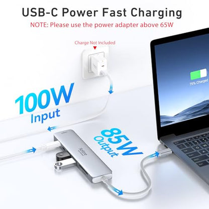 USB C Hub HDMI Adapter for MacBook Pro/Air, 7 in 1 USBC Dongle with HDMI, microSD/SD Card Reader, USB C Data Port,100W PD, and 2 USB 3.0 Compatible for MacBook Pro/Air, Dell XPS, Lenovo Thinkpad. - color: Silver