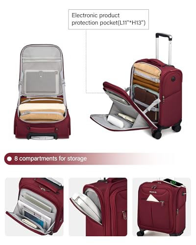 Hanke Underseat Carry On Luggage with Wheels, Lightweight Small Suitcase Airline Approved 16 Inch Softside Personal Item Travel Bag for Women Men, Compact Under Seat Luggage.(Burgundy) - color: Burgundy