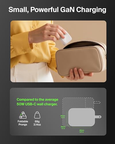 Belkin 2-Port USB C Charger Block 50W, Dual-Port GaN Charger w/ 2X USB C Ports & Included 1M C-C Cable, Fast Charging for MacBook, iPhone, iPad, Chromebook, Galaxy, Pixel - Travel Essentials - White - style: Single Pack + USB-C Cable