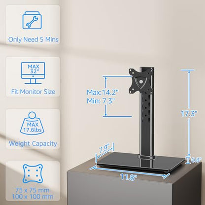 MOUNTUP Monitor Stand for Desk, Freestanding Monitor Mount Fits 13-32 inch Screen up to 17.6 lbs, Screen Stand with Swivel, Height, Rotation Adjustment, VESA Mount 100 x 100mm, 75 x 75mm - size: Single